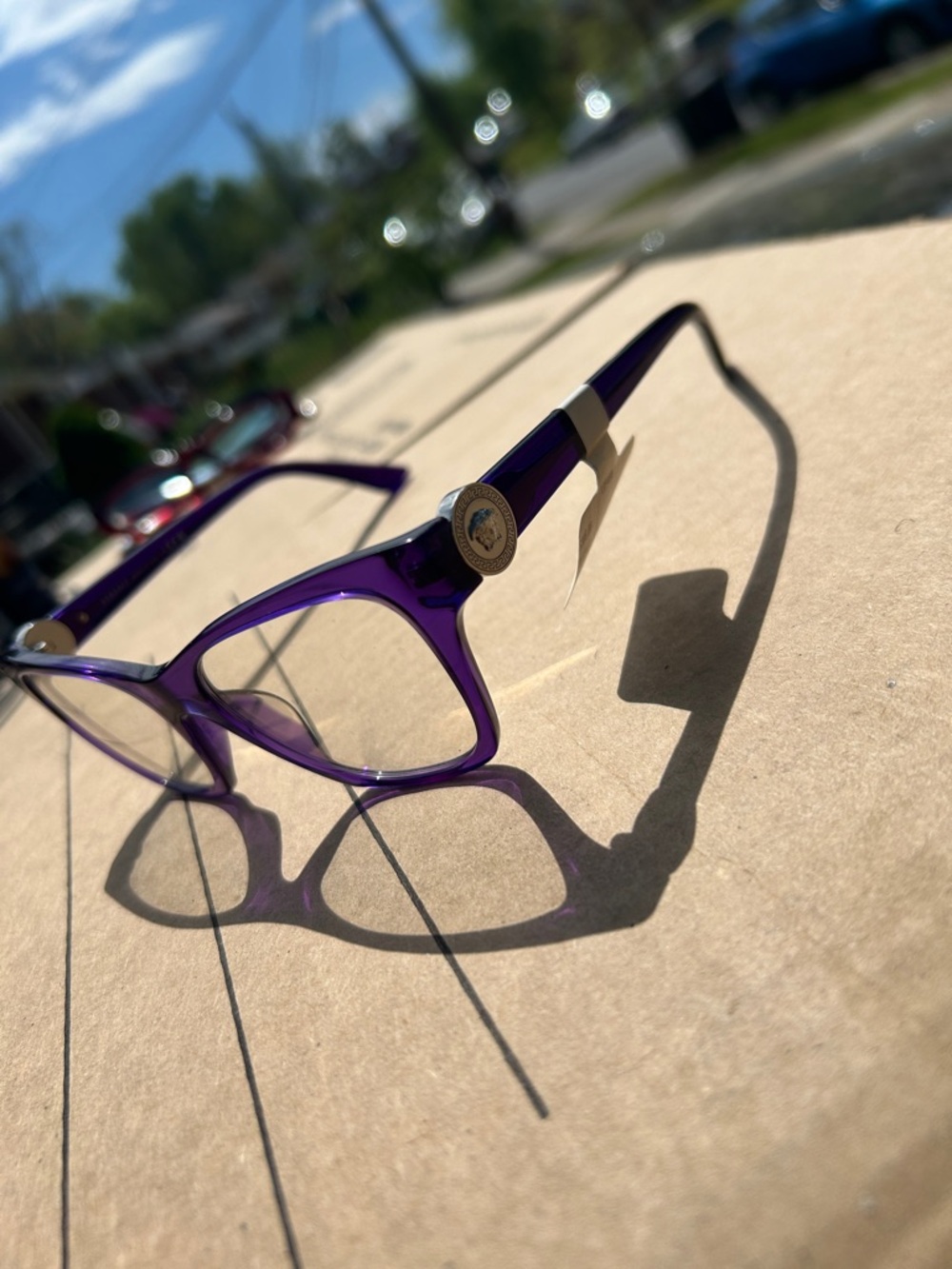 Versace Purple Women's Eyeglasses with Gold Medallion